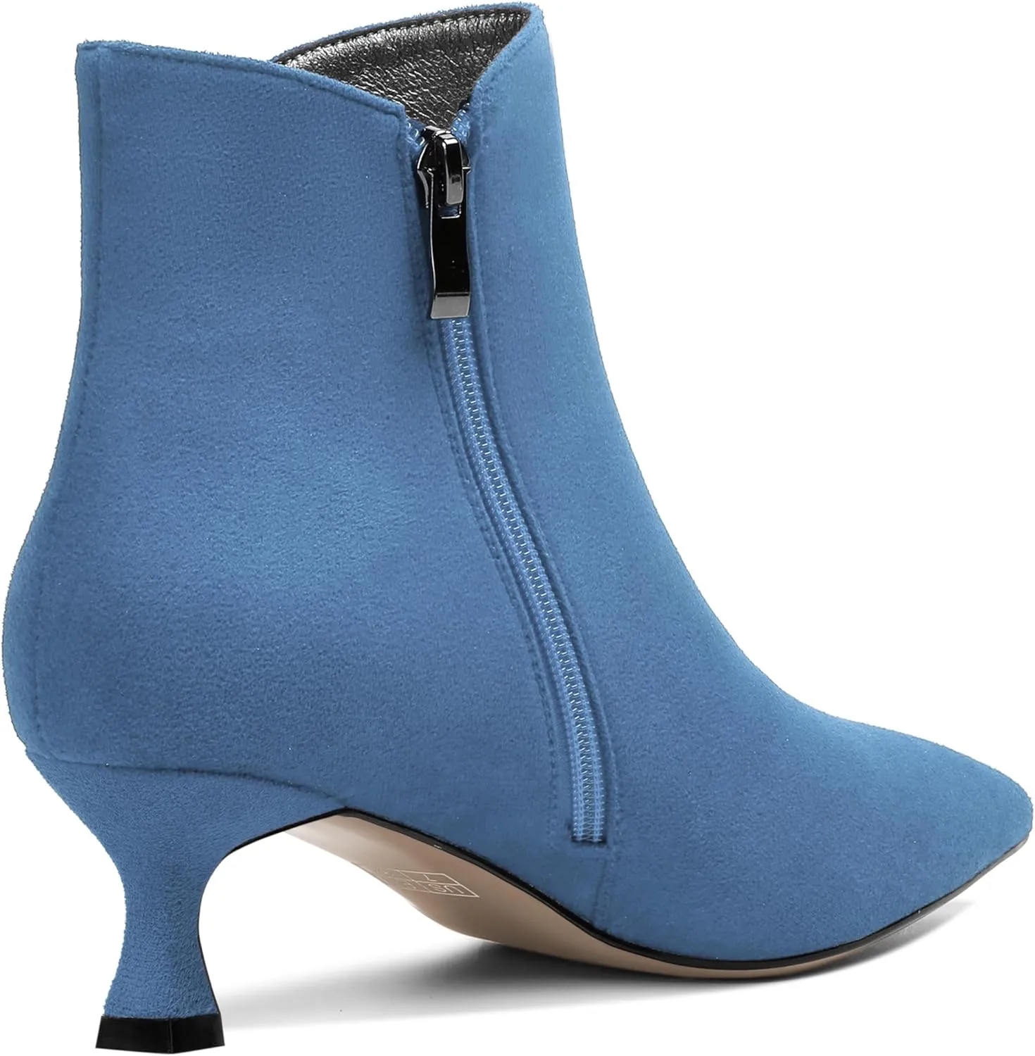 AMBELIGHT Womens Pointed Toe Suede Zip Fashion Solid Dating Kitten Low Heel Ankle High Boots 2 Inch