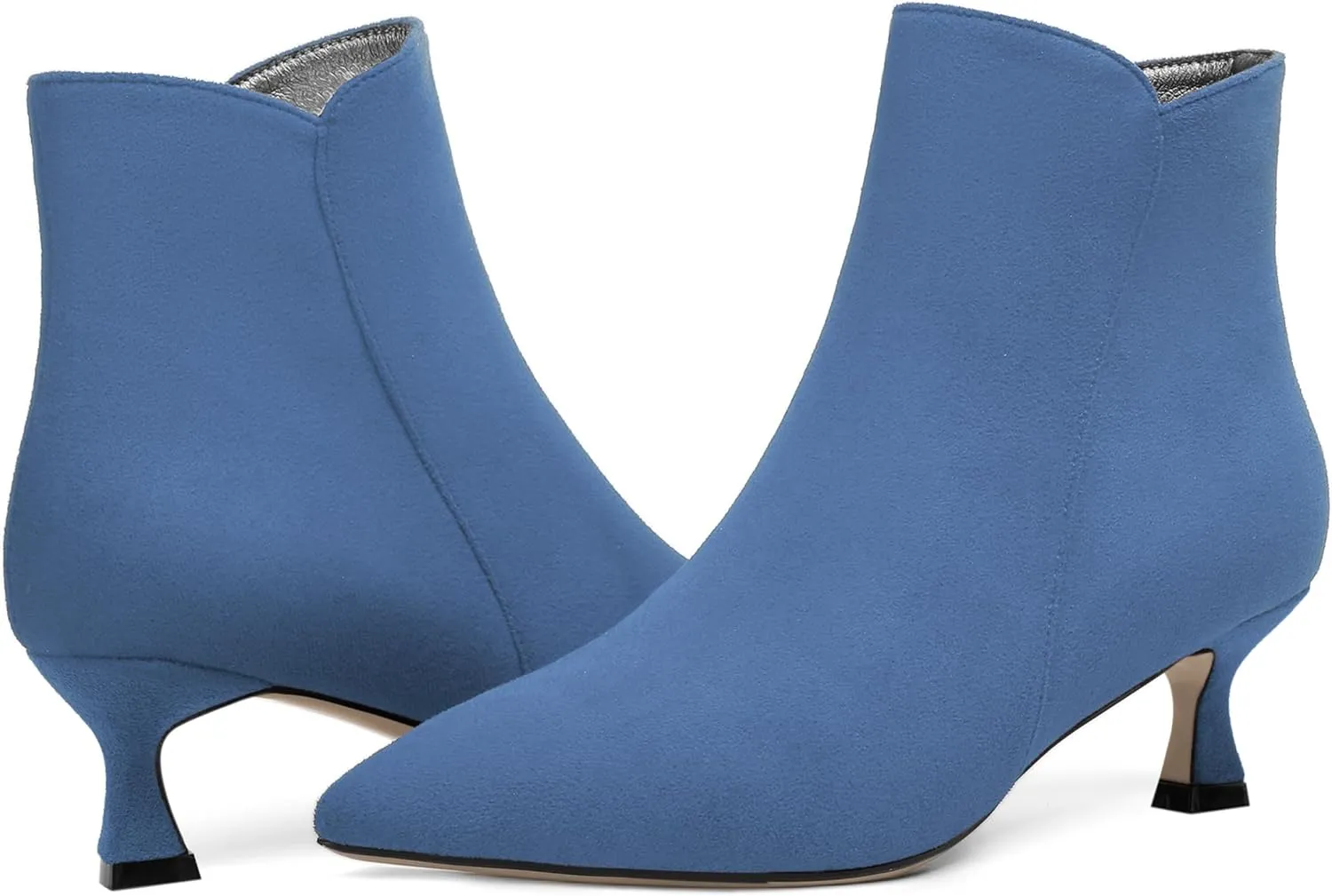 AMBELIGHT Womens Pointed Toe Suede Zip Fashion Solid Dating Kitten Low Heel Ankle High Boots 2 Inch