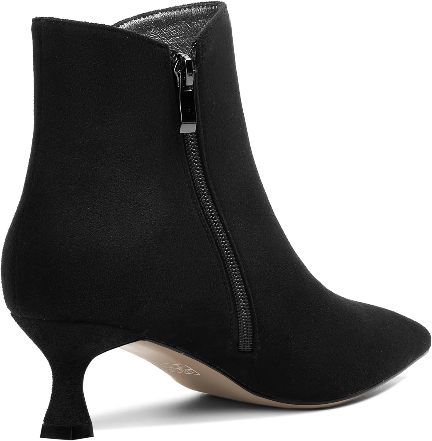 AMBELIGHT Womens Pointed Toe Suede Zip Fashion Solid Dating Kitten Low Heel Ankle High Boots 2 Inch