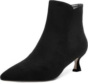 AMBELIGHT Womens Pointed Toe Suede Zip Fashion Solid Dating Kitten Low Heel Ankle High Boots 2 Inch