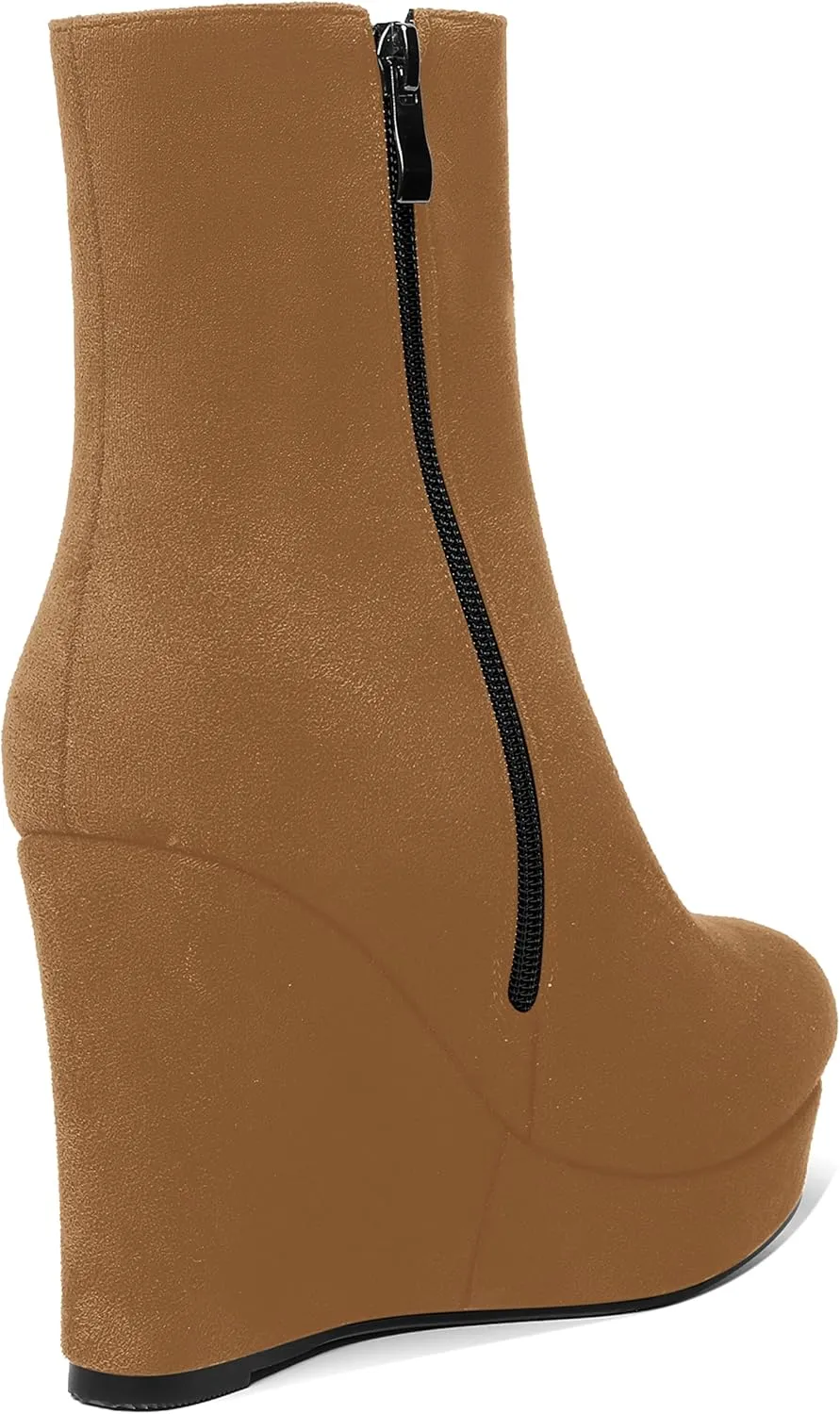 AMBELIGHT Womens Suede Round Toe Wedge Boots Night Club Zip Fashion Platform Wedge High Heel Ankle High Boots 4 Inch