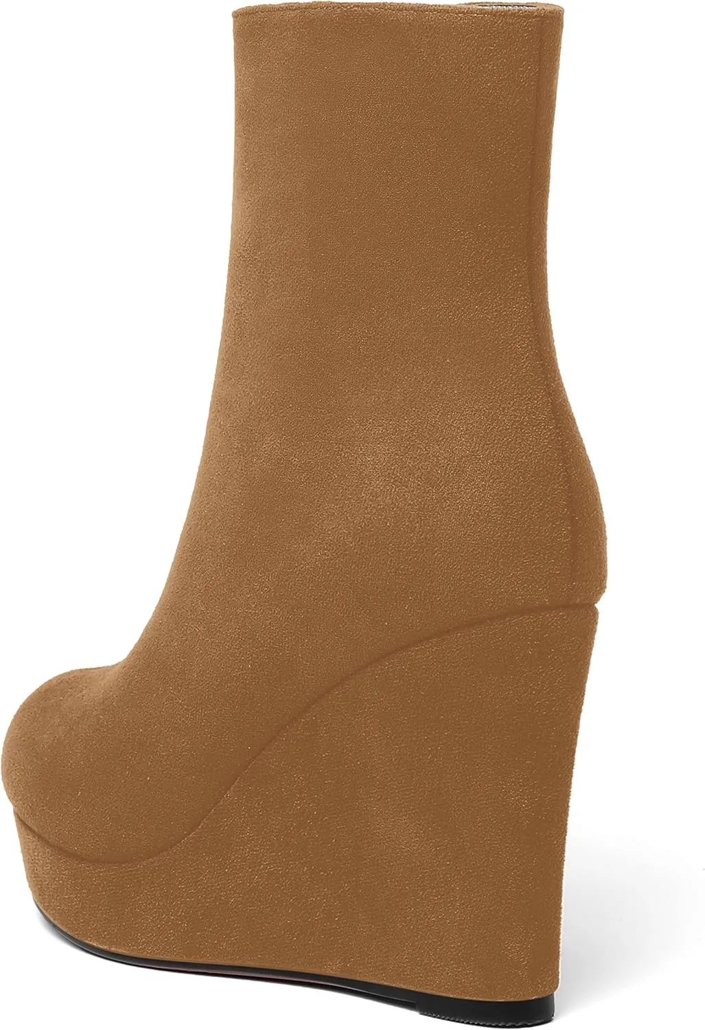 AMBELIGHT Womens Suede Round Toe Wedge Boots Night Club Zip Fashion Platform Wedge High Heel Ankle High Boots 4 Inch