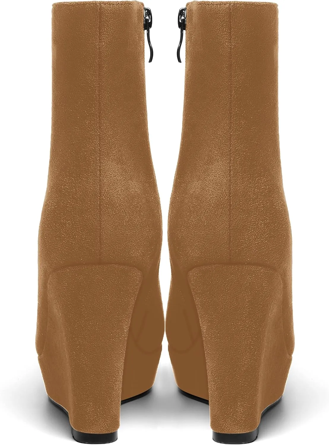 AMBELIGHT Womens Suede Round Toe Wedge Boots Night Club Zip Fashion Platform Wedge High Heel Ankle High Boots 4 Inch