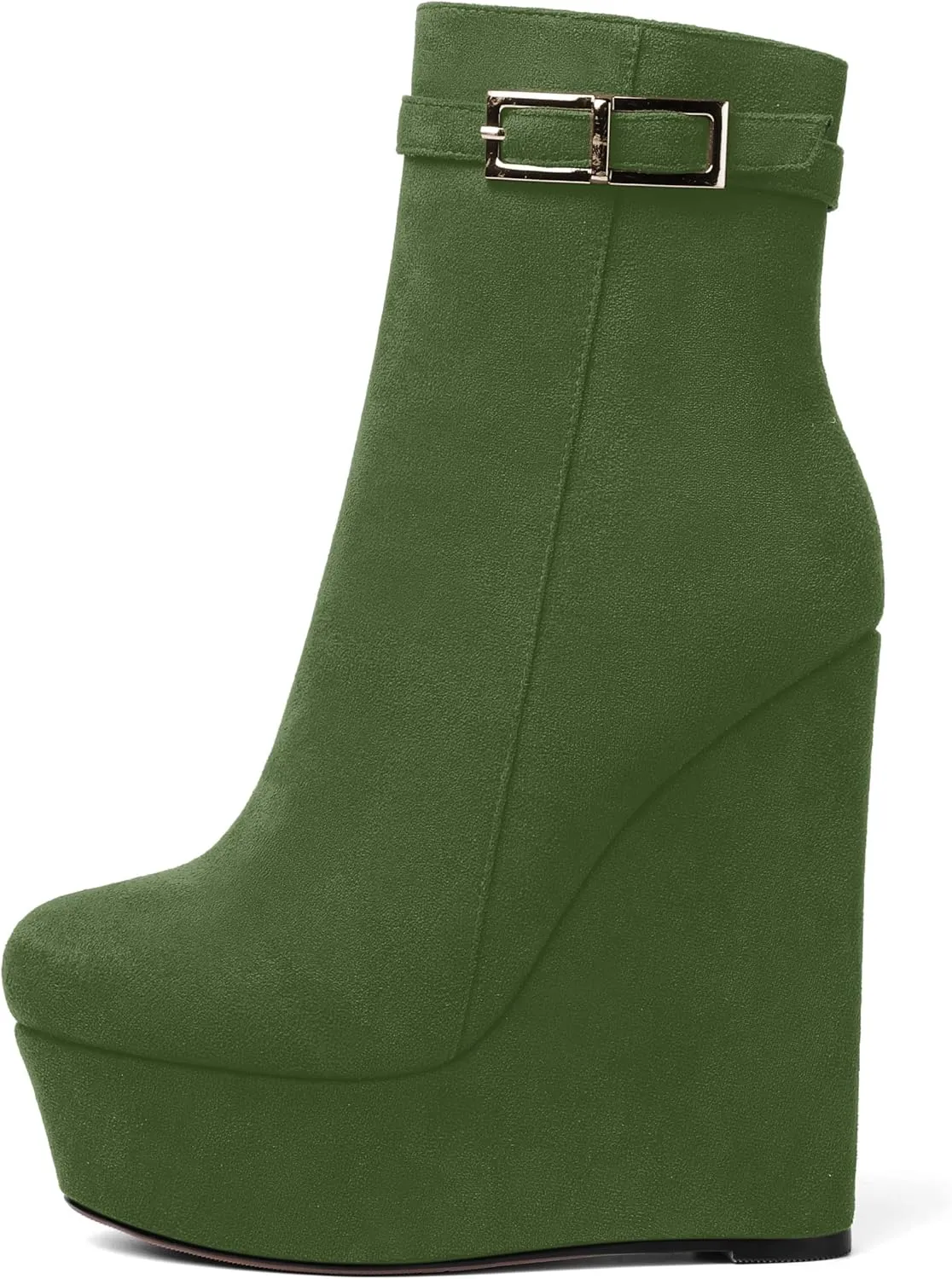 AMBELIGHT Womens Suede Zip Dress Platform Round Toe Solid Wedge High Heel Ankle High Boots 6 Inch