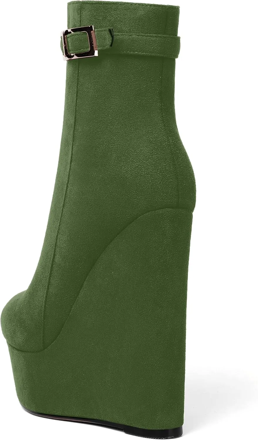 AMBELIGHT Womens Suede Zip Dress Platform Round Toe Solid Wedge High Heel Ankle High Boots 6 Inch