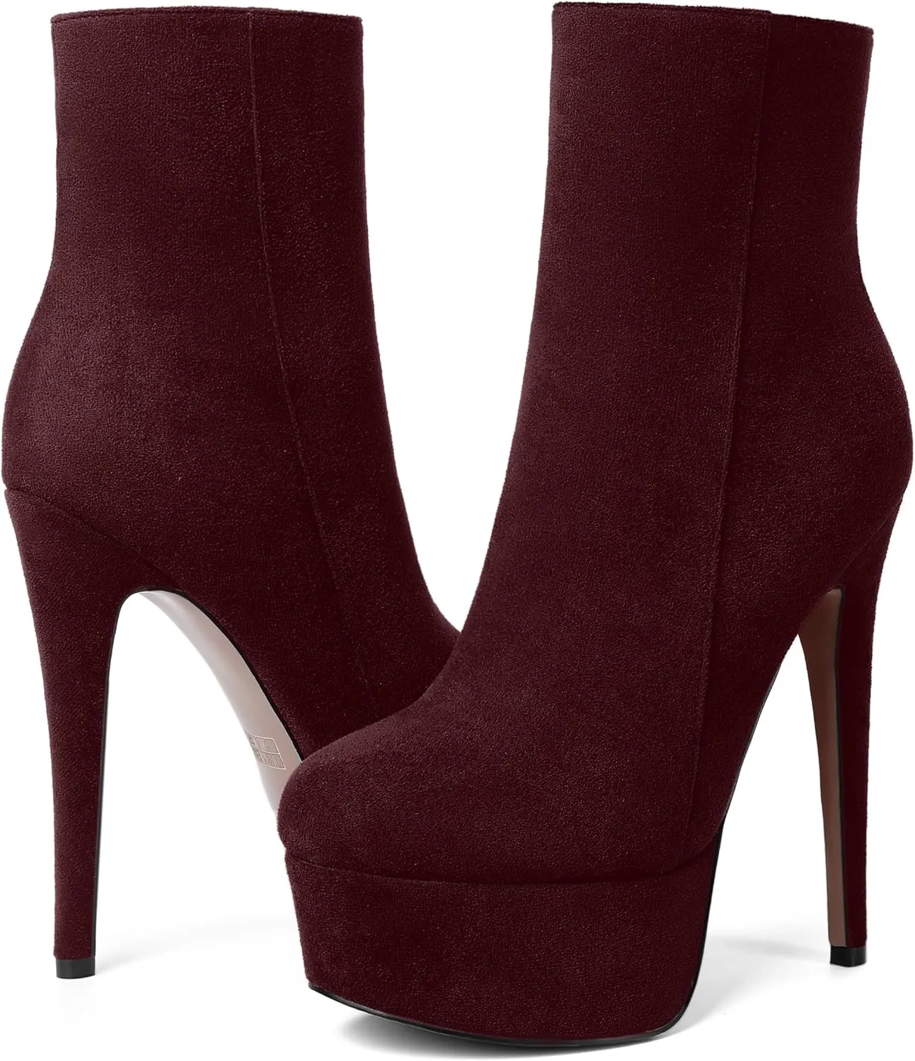 AMBELIGHT Women's Zip Sexy Platform Suede Round Toe Party Solid Stiletto High Heel Ankle High Boots 6 Inch
