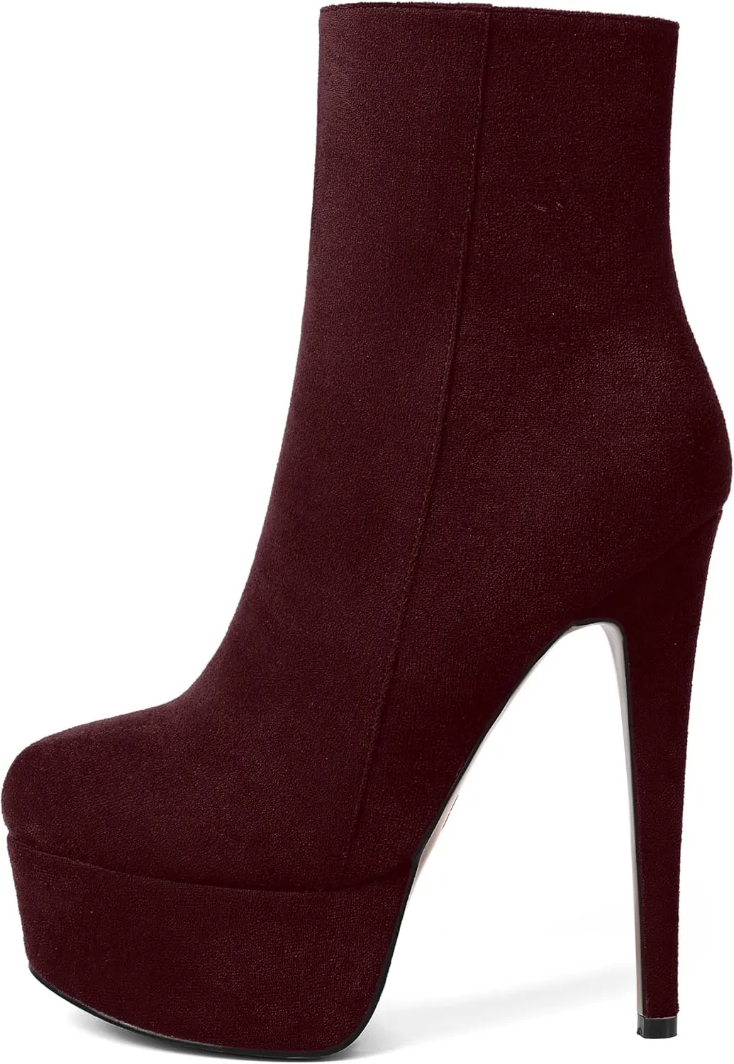 AMBELIGHT Women's Zip Sexy Platform Suede Round Toe Party Solid Stiletto High Heel Ankle High Boots 6 Inch