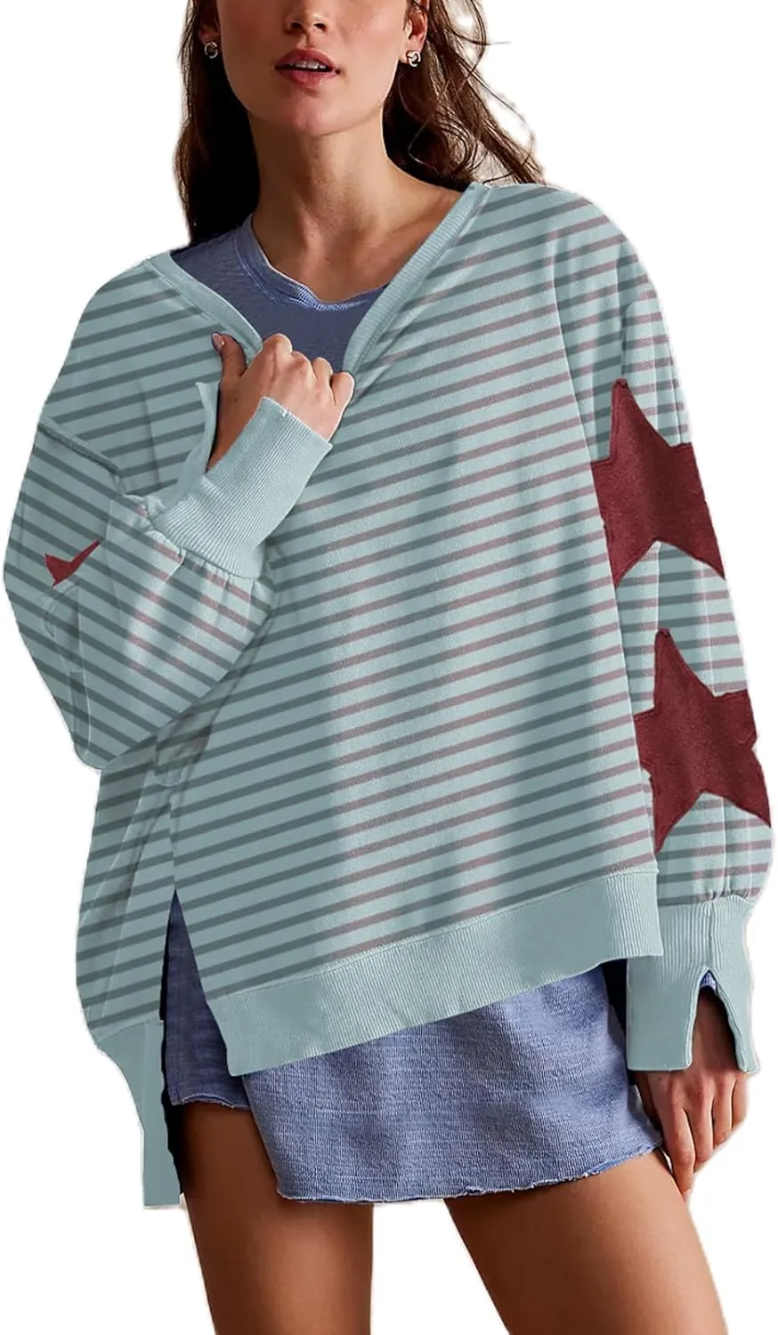 Amiblvowa Y2K Oversized Sweatshirt for Women Cute Star Graphic Long Sleeve Crewneck Sweatshirt Aesthetic Pullover Jackets