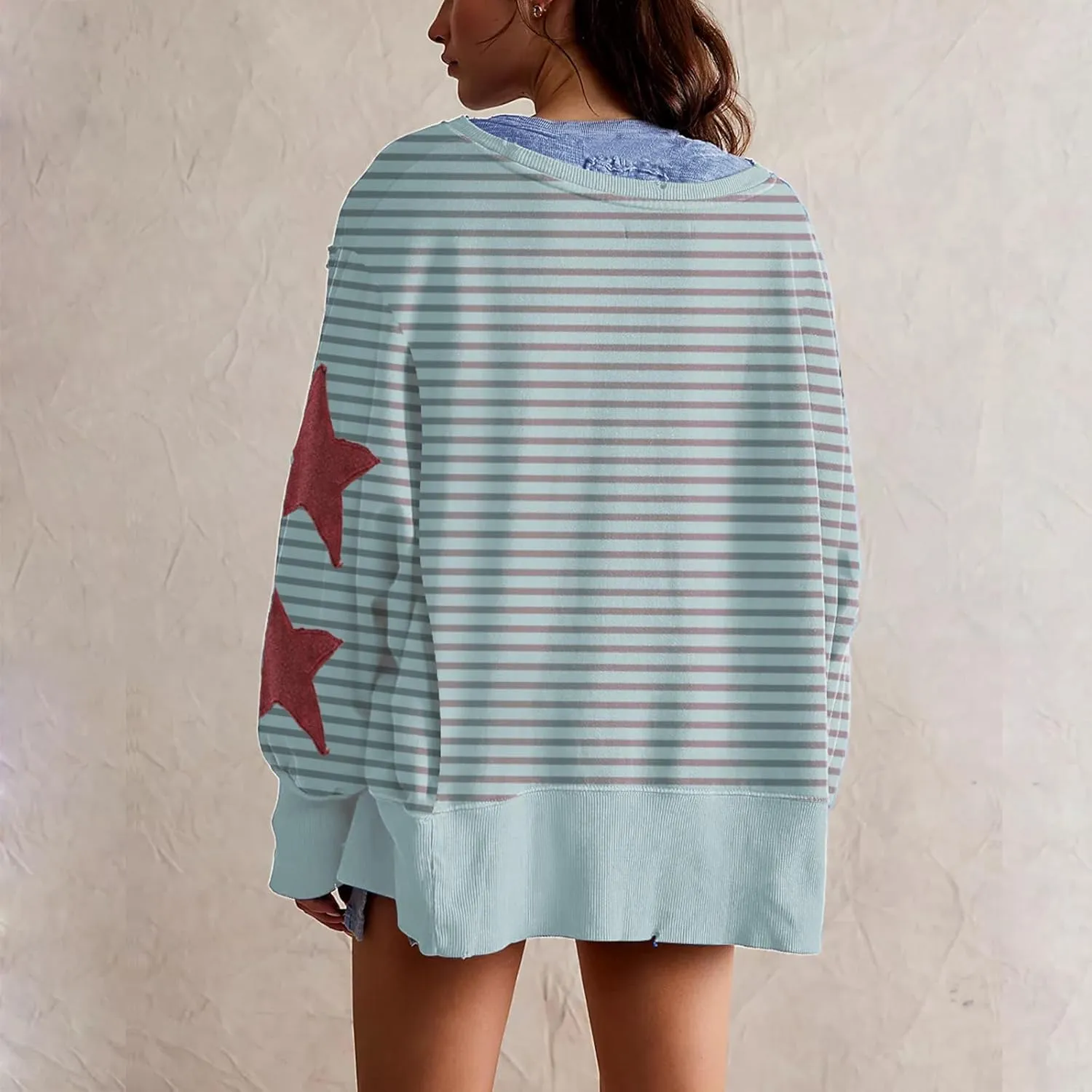 Amiblvowa Y2K Oversized Sweatshirt for Women Cute Star Graphic Long Sleeve Crewneck Sweatshirt Aesthetic Pullover Jackets