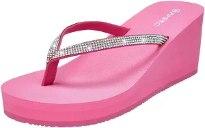 Ampeo Women's Wedge Sandals Rhinestone Thong Platform Flip Flops