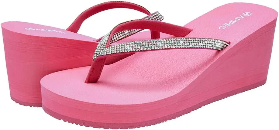 Ampeo Women's Wedge Sandals Rhinestone Thong Platform Flip Flops