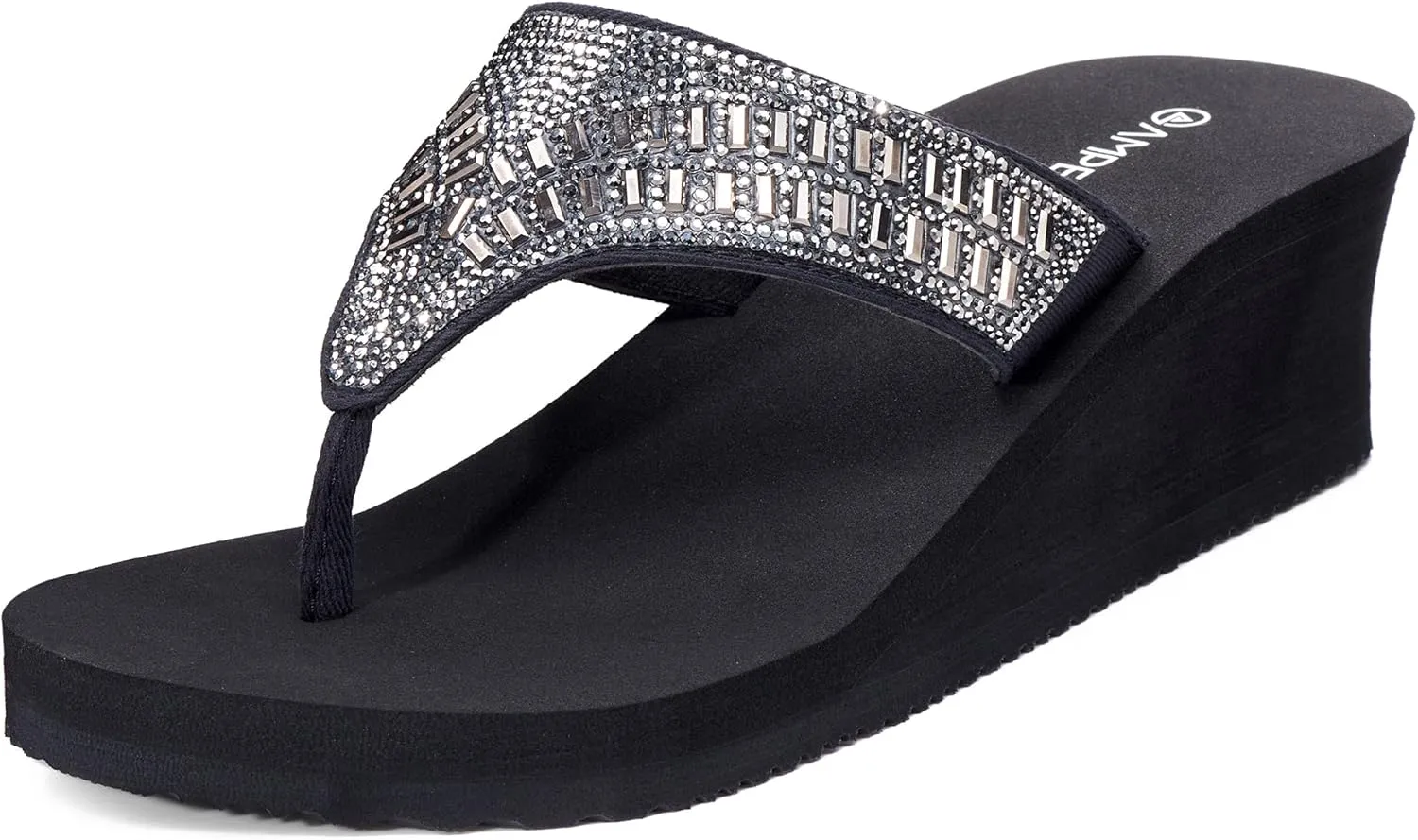 Ampeo Women's Wedge Sandals Rhinestone Thong Platform Flip Flops
