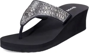 Ampeo Women's Wedge Sandals Rhinestone Thong Platform Flip Flops