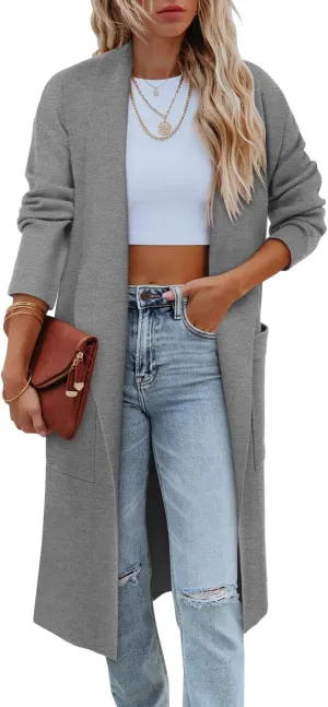 Angerella Women's Casual Long Sleeve Draped Open Front Knit Long Cardigan Sweater Outwear Coats with Pocket