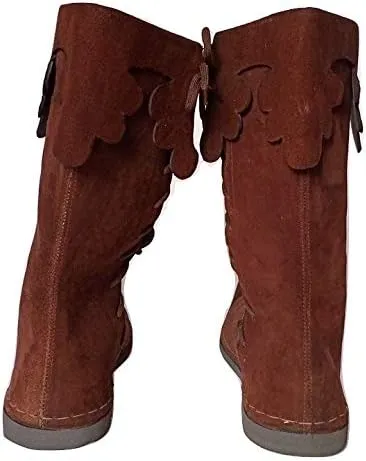 AnNafi Medieval Brown Leather Boots | Men's Knee High Side Lace Boots | Renaissance & Viking Cosplay Boots | Size 12.5