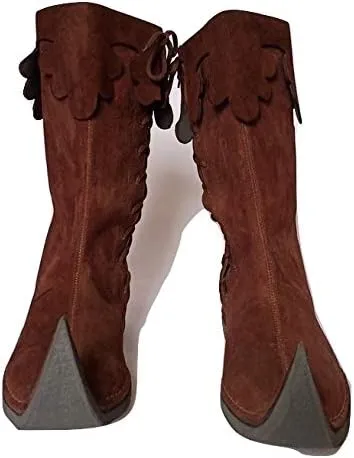 AnNafi Medieval Brown Leather Boots | Men's Knee High Side Lace Boots | Renaissance & Viking Cosplay Boots | Size 12.5