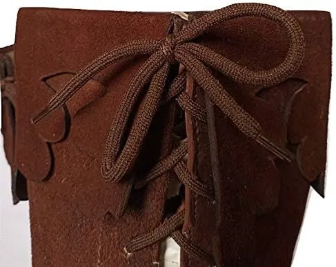 AnNafi Medieval Brown Leather Boots | Men's Knee High Side Lace Boots | Renaissance & Viking Cosplay Boots | Size 12.5