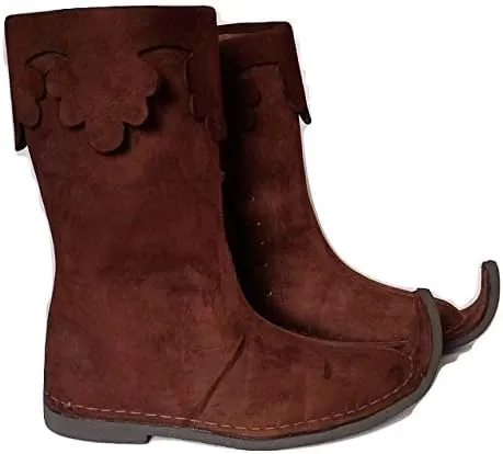 AnNafi Medieval Brown Leather Boots | Men's Knee High Side Lace Boots | Renaissance & Viking Cosplay Boots | Size 12.5