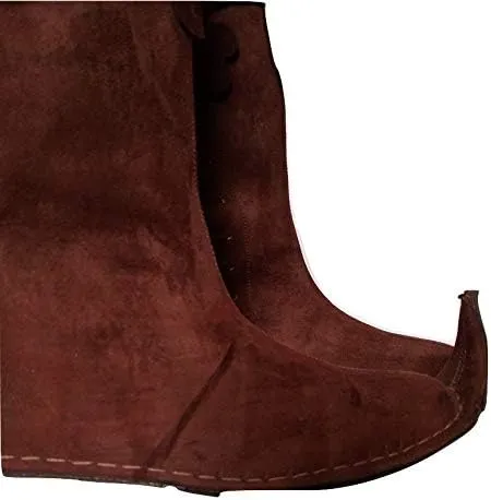 AnNafi Medieval Brown Leather Boots | Men's Knee High Side Lace Boots | Renaissance & Viking Cosplay Boots | Size 12.5