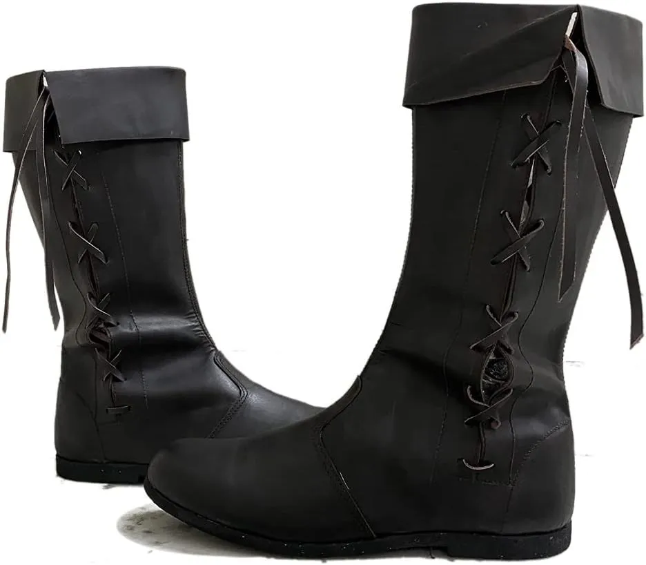 AnNafi Medieval Leather Boots | Men's Renaissance Viking Pirate Boots | Black / Brown, Size 8-12, Lace-Up, Formal, Casual, Cosplay, SCA LARP Riding Costume