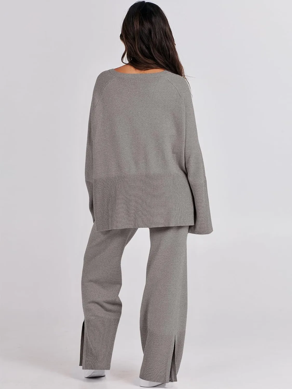 ANRABESS Womens 2 Piece Outfits Oversized Knit Sweater Set Wide Leg Pant Cozy Lounge Matching Pajama Sets 2024 Trendy Clothes