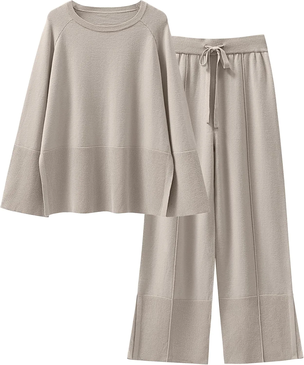 ANRABESS Womens 2 Piece Outfits Oversized Knit Sweater Set Wide Leg Pant Cozy Lounge Matching Pajama Sets 2024 Trendy Clothes