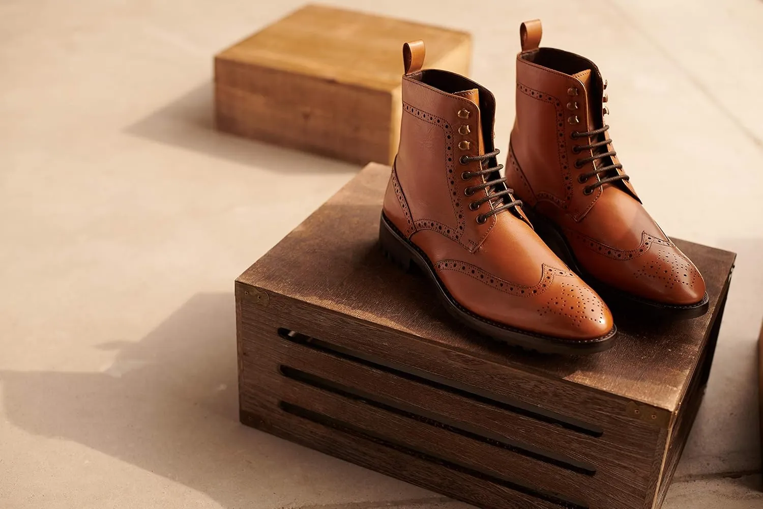 Anthony Veer Grant Wingtip Dress Boots for Men | Lace-Up | Brogue Design | Goodyear Welt Construction | Commando Rubber Outsole & Ortholite® Cushioned Footbed | Full Grain Calfskin Leather