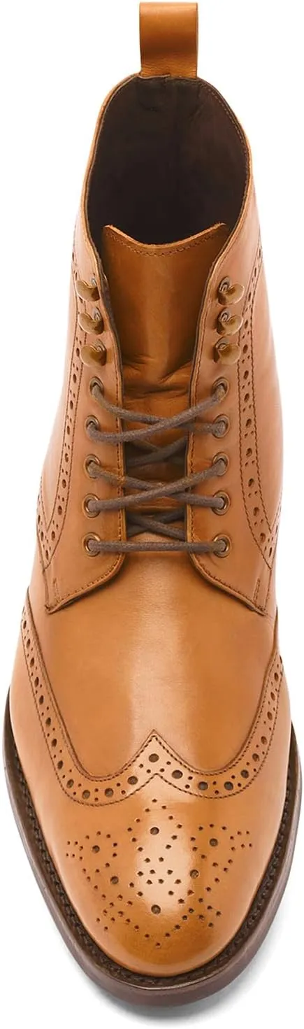 Anthony Veer Grant Wingtip Dress Boots for Men | Lace-Up | Brogue Design | Goodyear Welt Construction | Commando Rubber Outsole & Ortholite® Cushioned Footbed | Full Grain Calfskin Leather