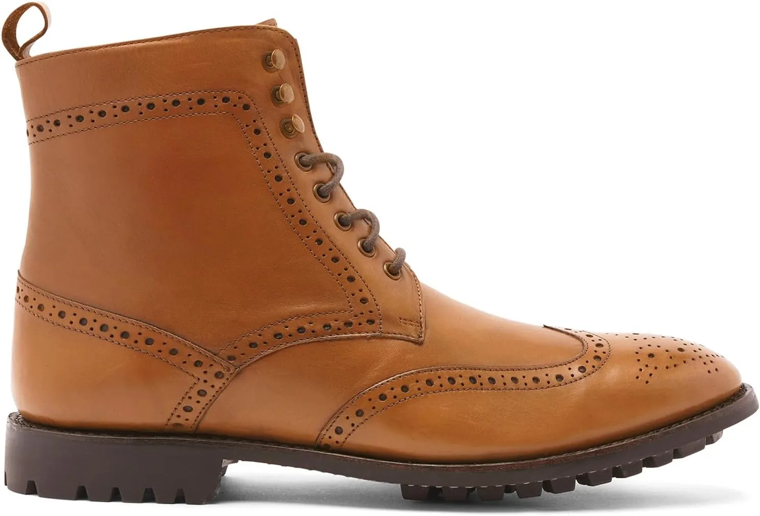 Anthony Veer Grant Wingtip Dress Boots for Men | Lace-Up | Brogue Design | Goodyear Welt Construction | Commando Rubber Outsole & Ortholite® Cushioned Footbed | Full Grain Calfskin Leather