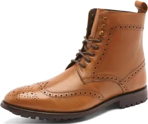 Anthony Veer Grant Wingtip Dress Boots for Men | Lace-Up | Brogue Design | Goodyear Welt Construction | Commando Rubber Outsole & Ortholite® Cushioned Footbed | Full Grain Calfskin Leather