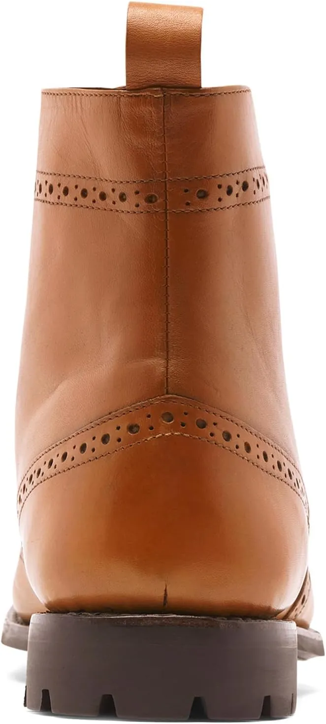 Anthony Veer Grant Wingtip Dress Boots for Men | Lace-Up | Brogue Design | Goodyear Welt Construction | Commando Rubber Outsole & Ortholite® Cushioned Footbed | Full Grain Calfskin Leather