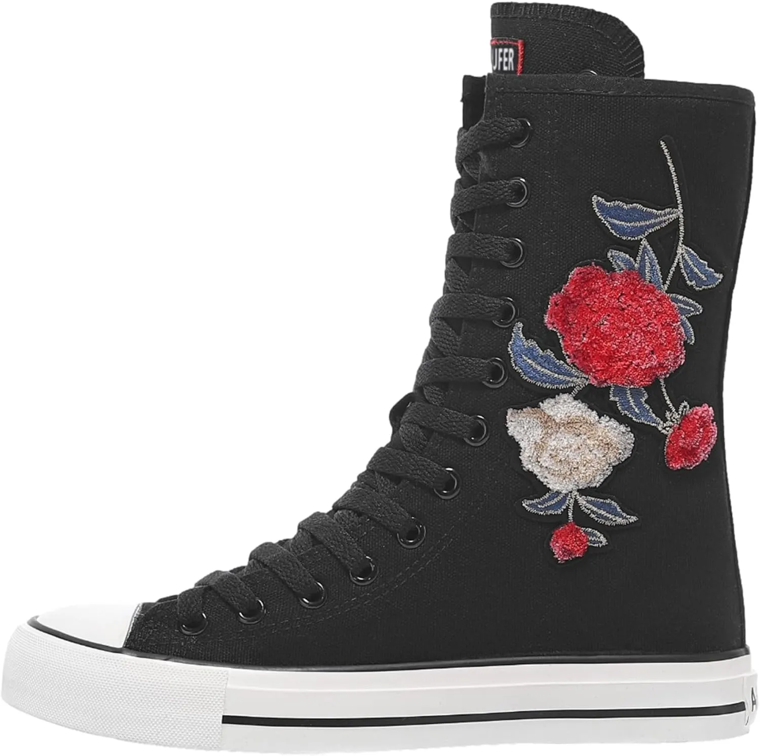 ANUFER Womens Girls Fashion Mid-Calf Canvas Boots Casual High Top Lace Up Canvas Sneakers