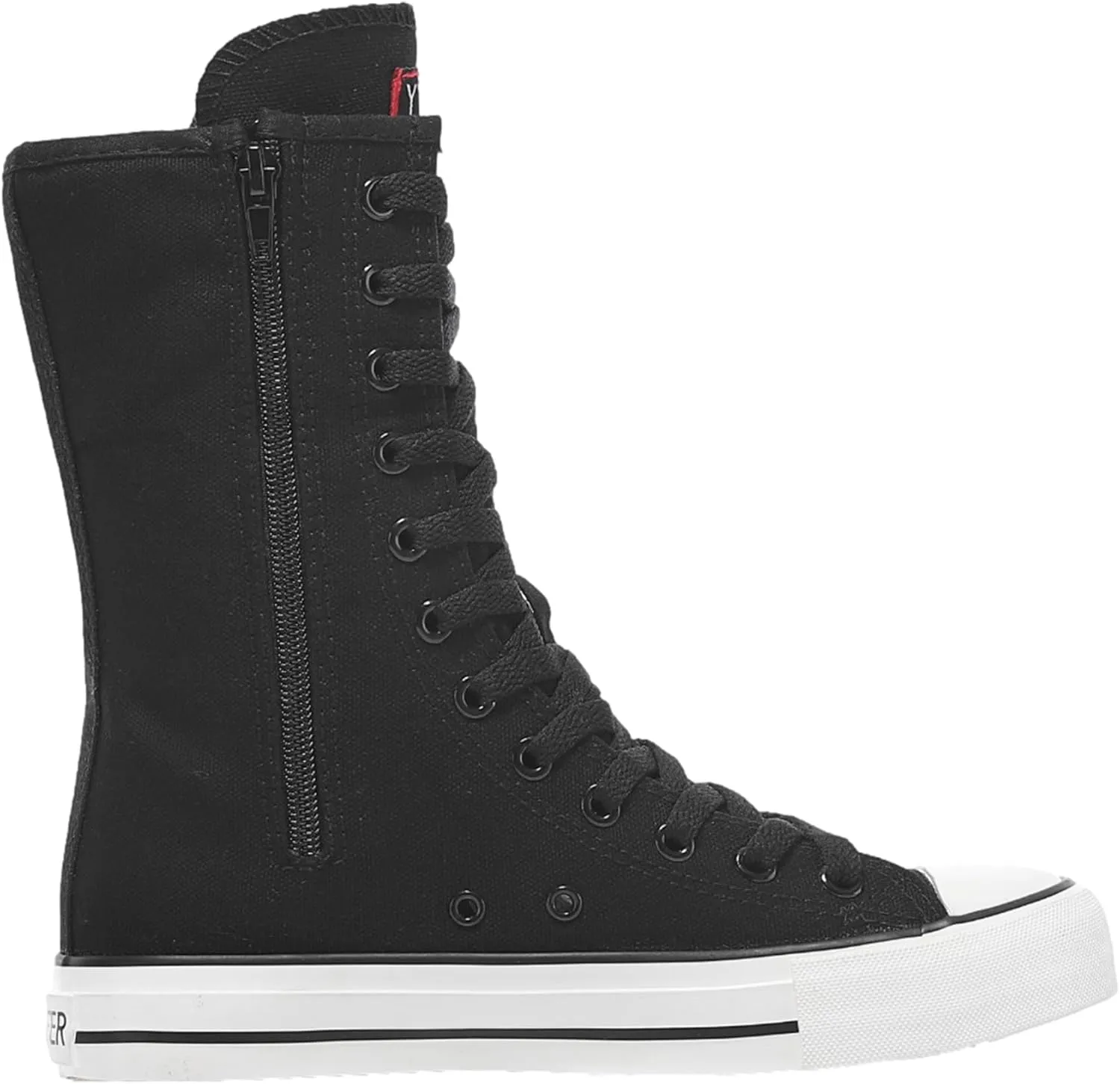 ANUFER Womens Girls Fashion Mid-Calf Canvas Boots Casual High Top Lace Up Canvas Sneakers