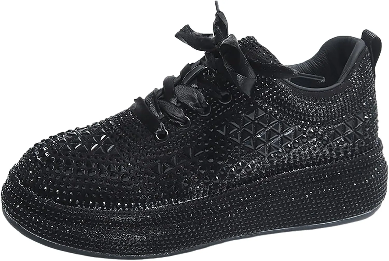 ANUFER Women's Sparkly Starry Rhinestones Trainers Fashion Platform Lace-Up Bling Sneakers