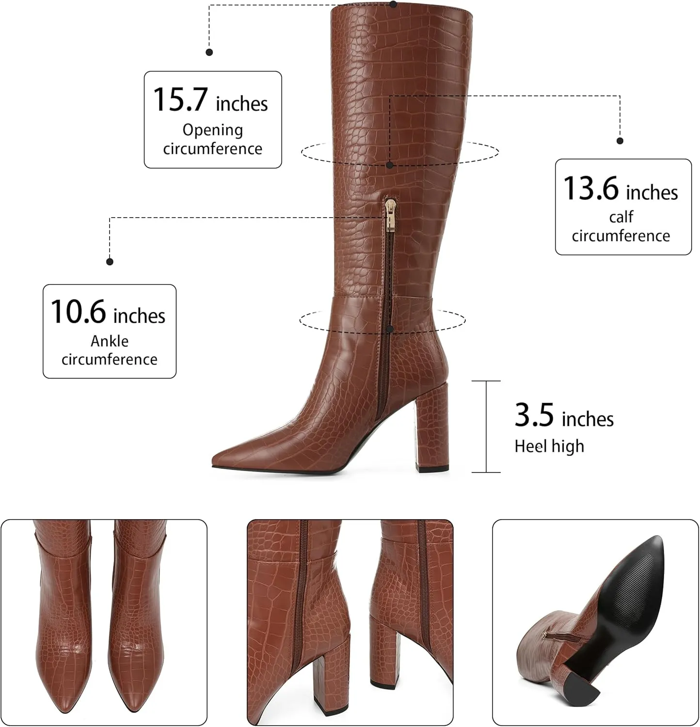 AOSPHIRAYLIAN Knee High Boots Women Snake Faux Crocodile Boots Long Tall Boots Pointed Toe Chunky High Heel Boots with Zipper Block Heel Fashion Dress Boots Pull On Size 6-10