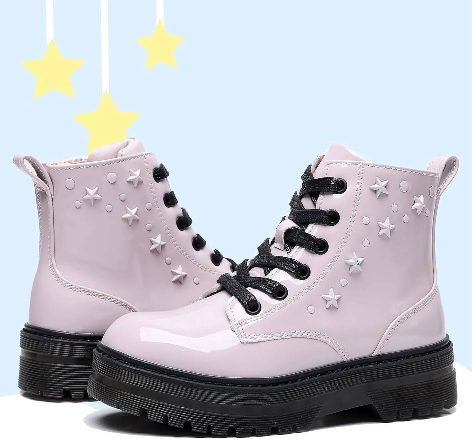 Apakowa Girls Combat Boots Girls Ankle Booties Lace Up With Side Zipper (Toddler/Little Kid/Big Kid)
