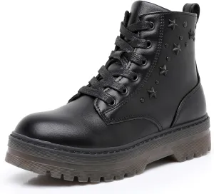 Apakowa Girls Combat Boots Girls Ankle Booties Lace Up With Side Zipper (Toddler/Little Kid/Big Kid)