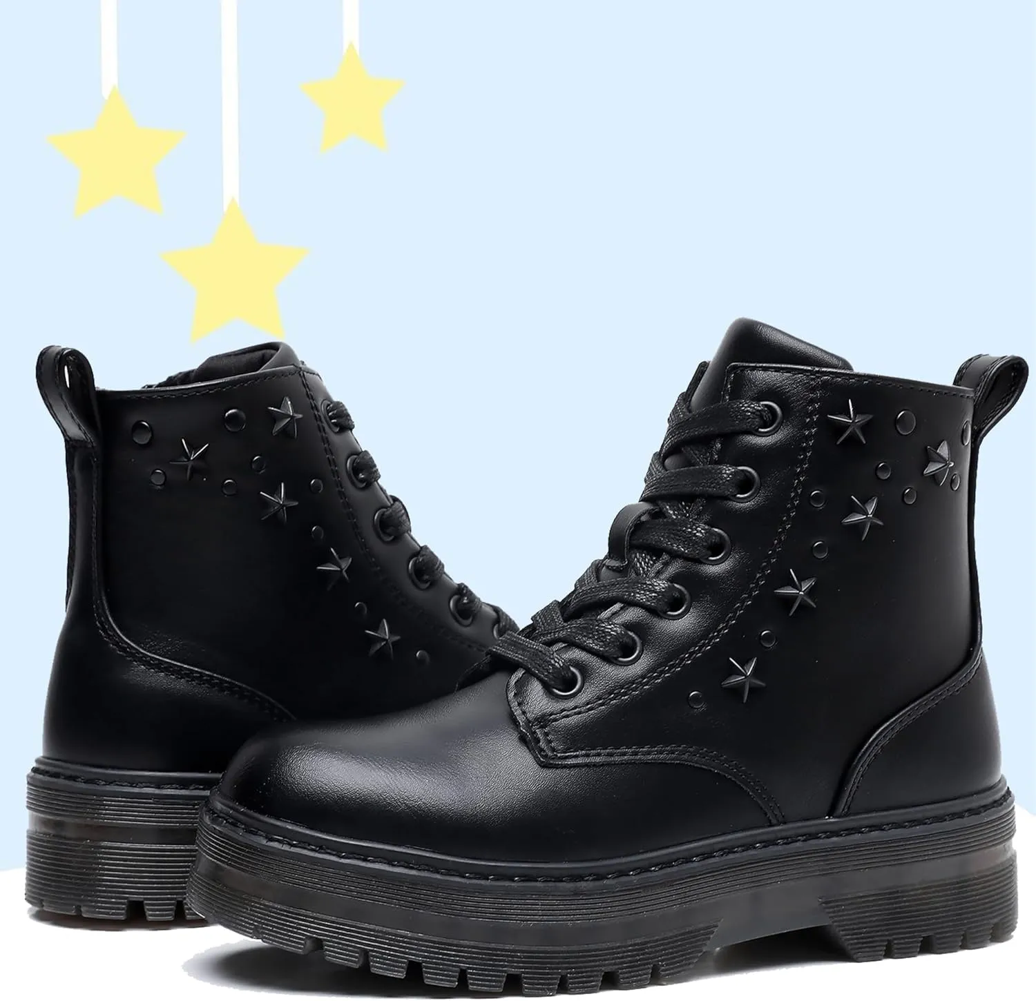Apakowa Girls Combat Boots Girls Ankle Booties Lace Up With Side Zipper (Toddler/Little Kid/Big Kid)