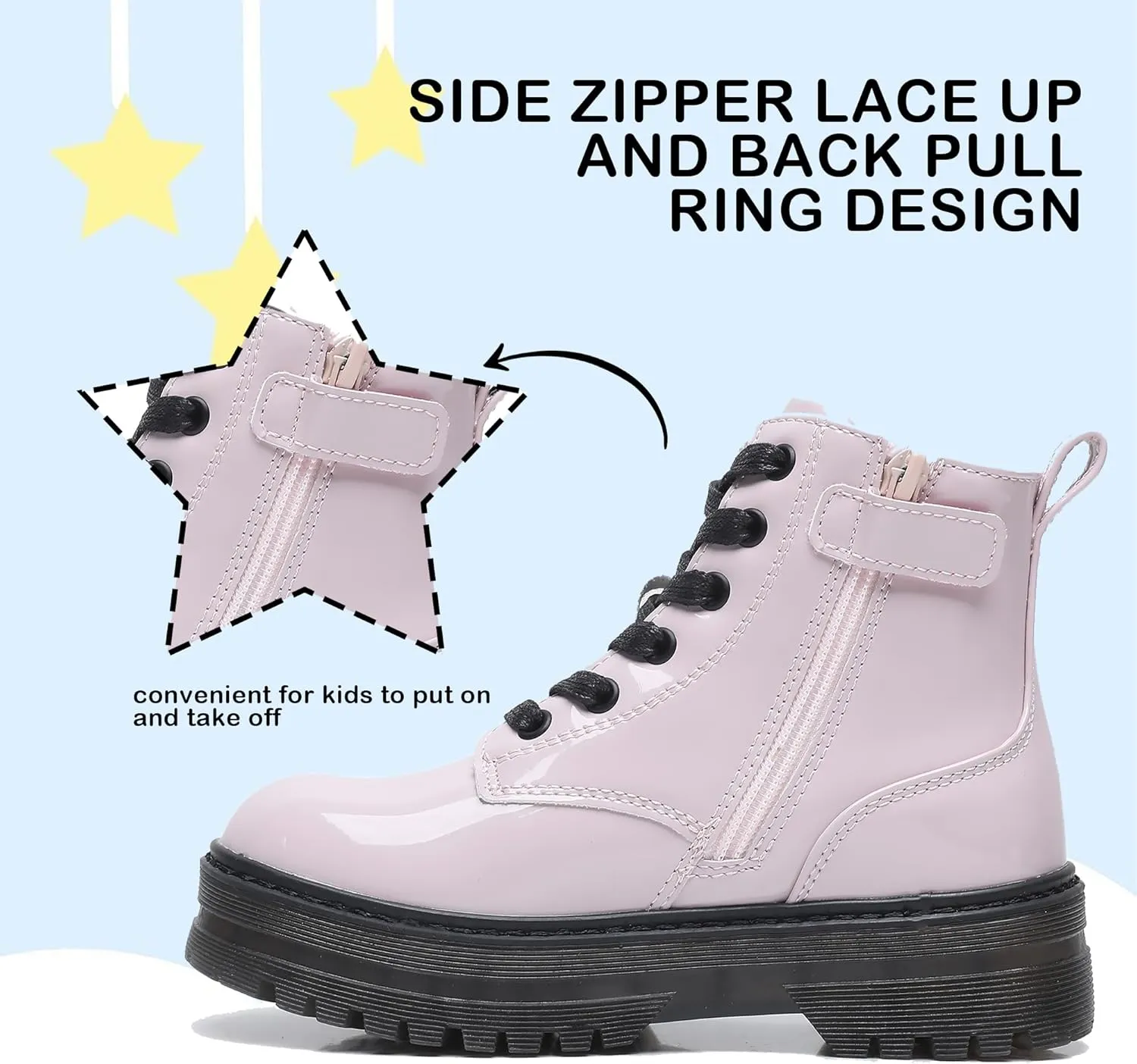 Apakowa Girls Combat Boots Girls Ankle Booties Lace Up With Side Zipper (Toddler/Little Kid/Big Kid)