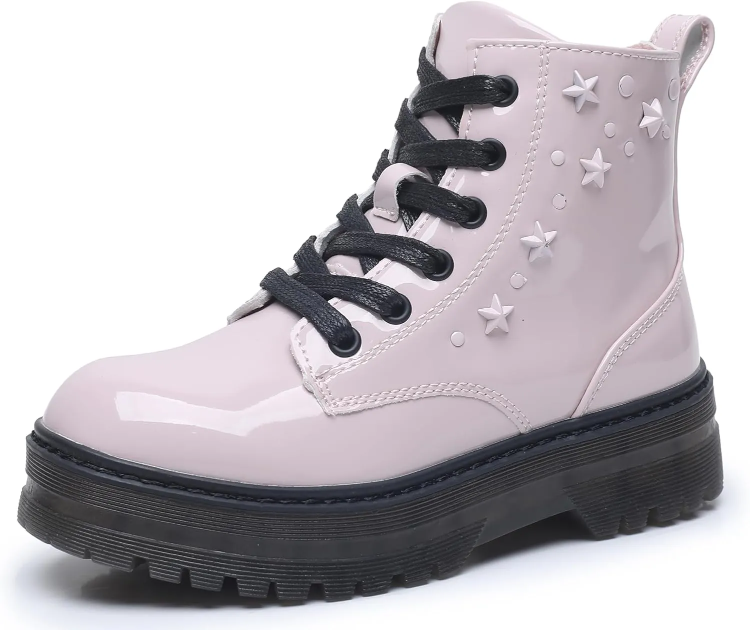 Apakowa Girls Combat Boots Girls Ankle Booties Lace Up With Side Zipper (Toddler/Little Kid/Big Kid)