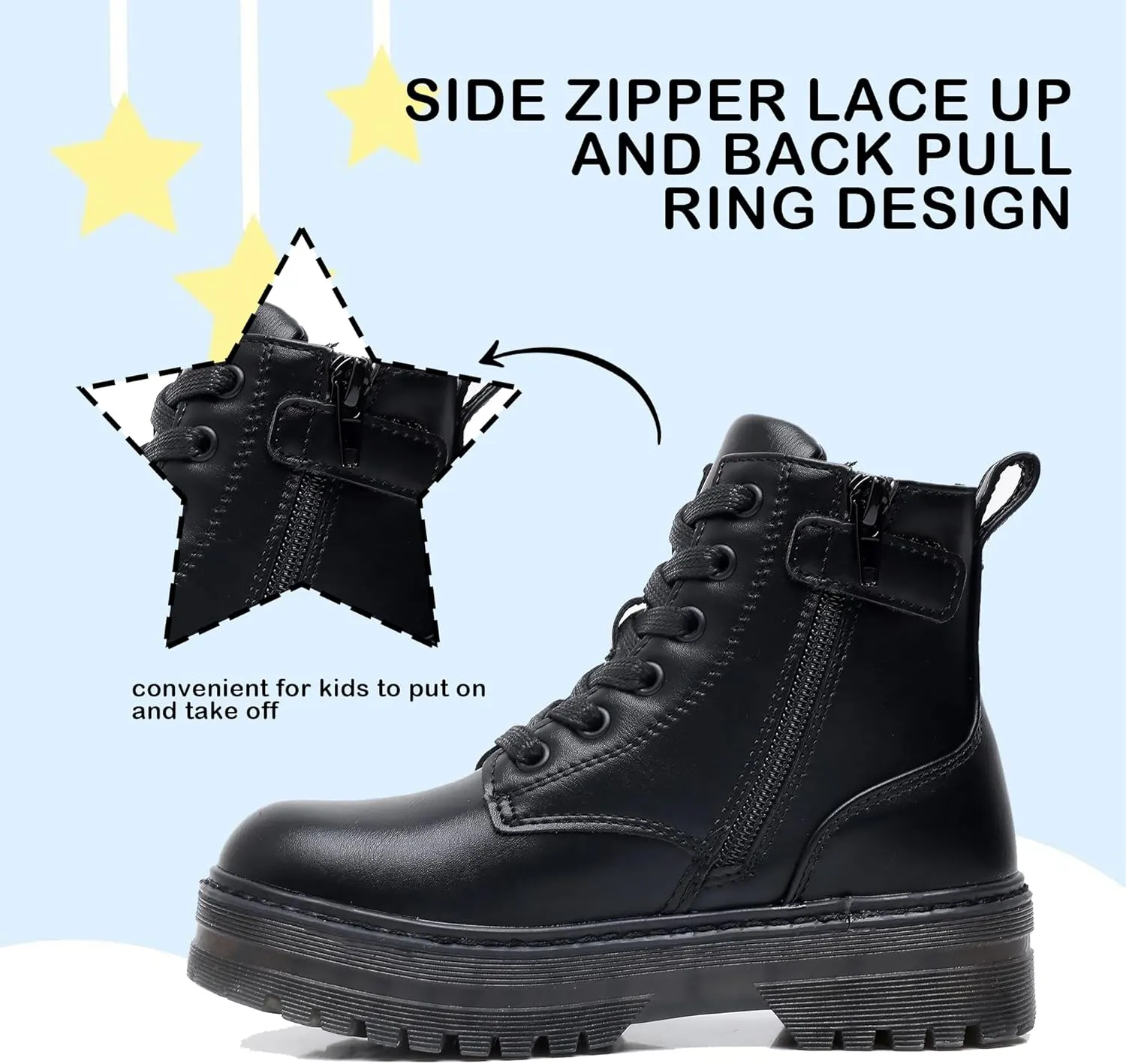 Apakowa Girls Combat Boots Girls Ankle Booties Lace Up With Side Zipper (Toddler/Little Kid/Big Kid)