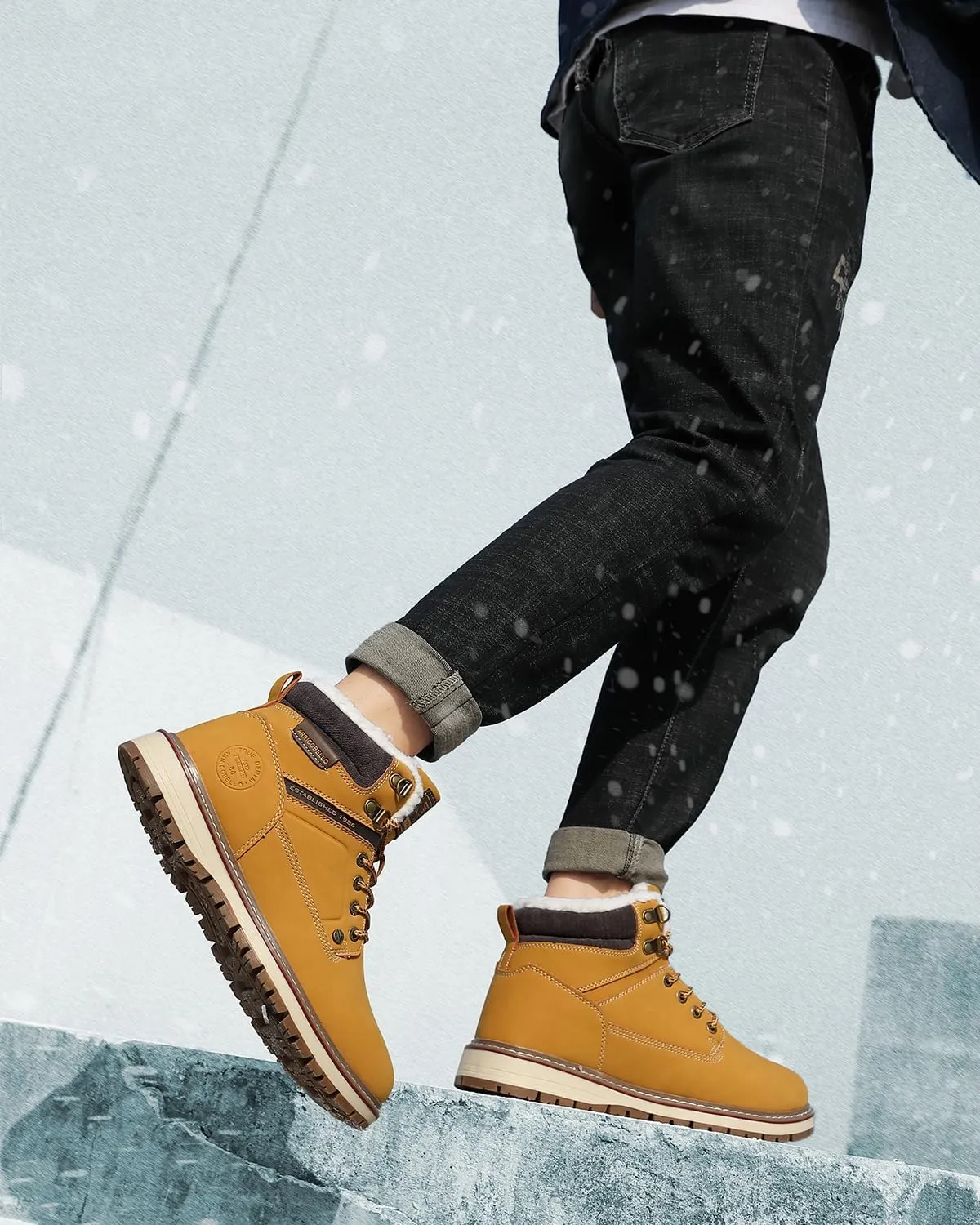 ARRIGO BELLO Mens Winter Boots Snow Casual Booties Warm Fur Mesh Lined Ankle Outdoor Lightweight Non-Slip Trekking Walking Leather Shoes