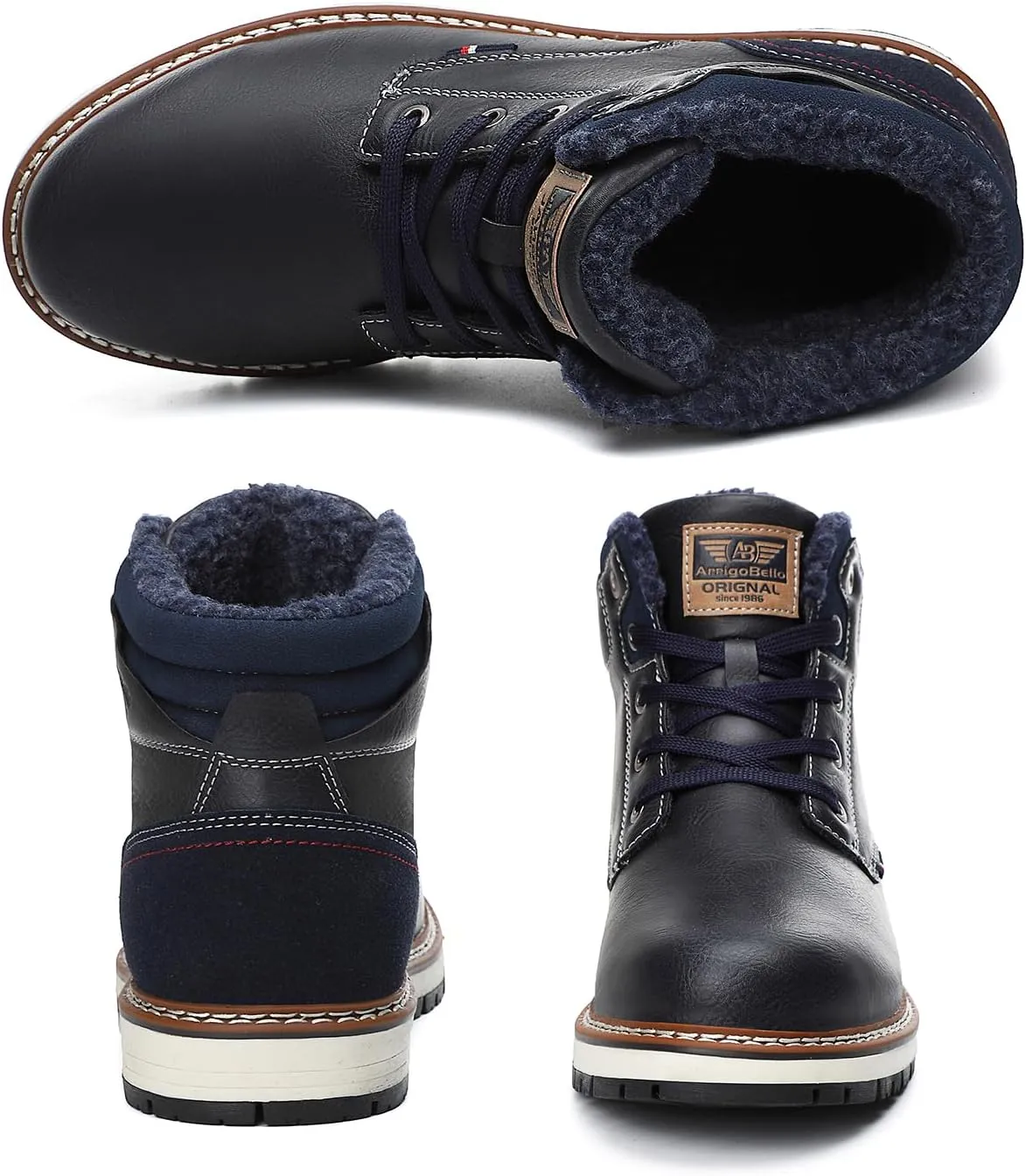 ARRIGO BELLO Mens Winter Boots Snow Casual Booties Warm Fur Mesh Lined Ankle Outdoor Lightweight Non-Slip Trekking Walking Leather Shoes