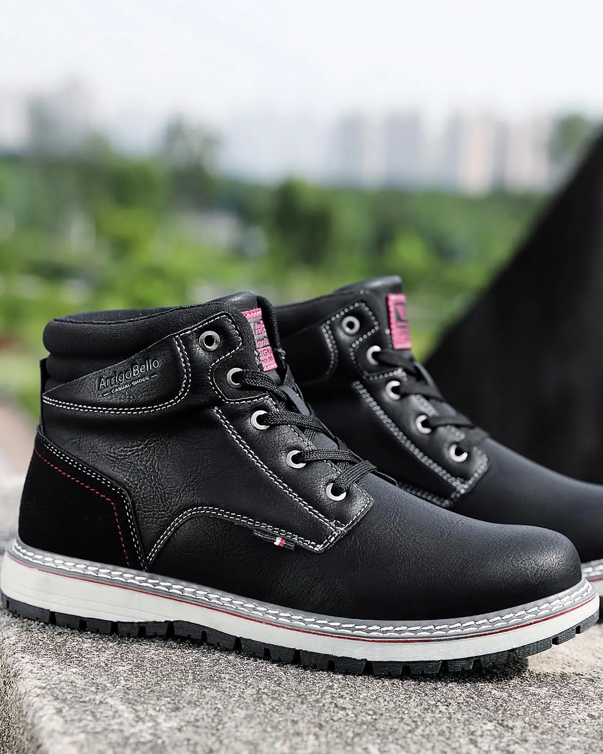 ARRIGO BELLO Mens Winter Boots Snow Casual Booties Warm Fur Mesh Lined Ankle Outdoor Lightweight Non-Slip Trekking Walking Leather Shoes