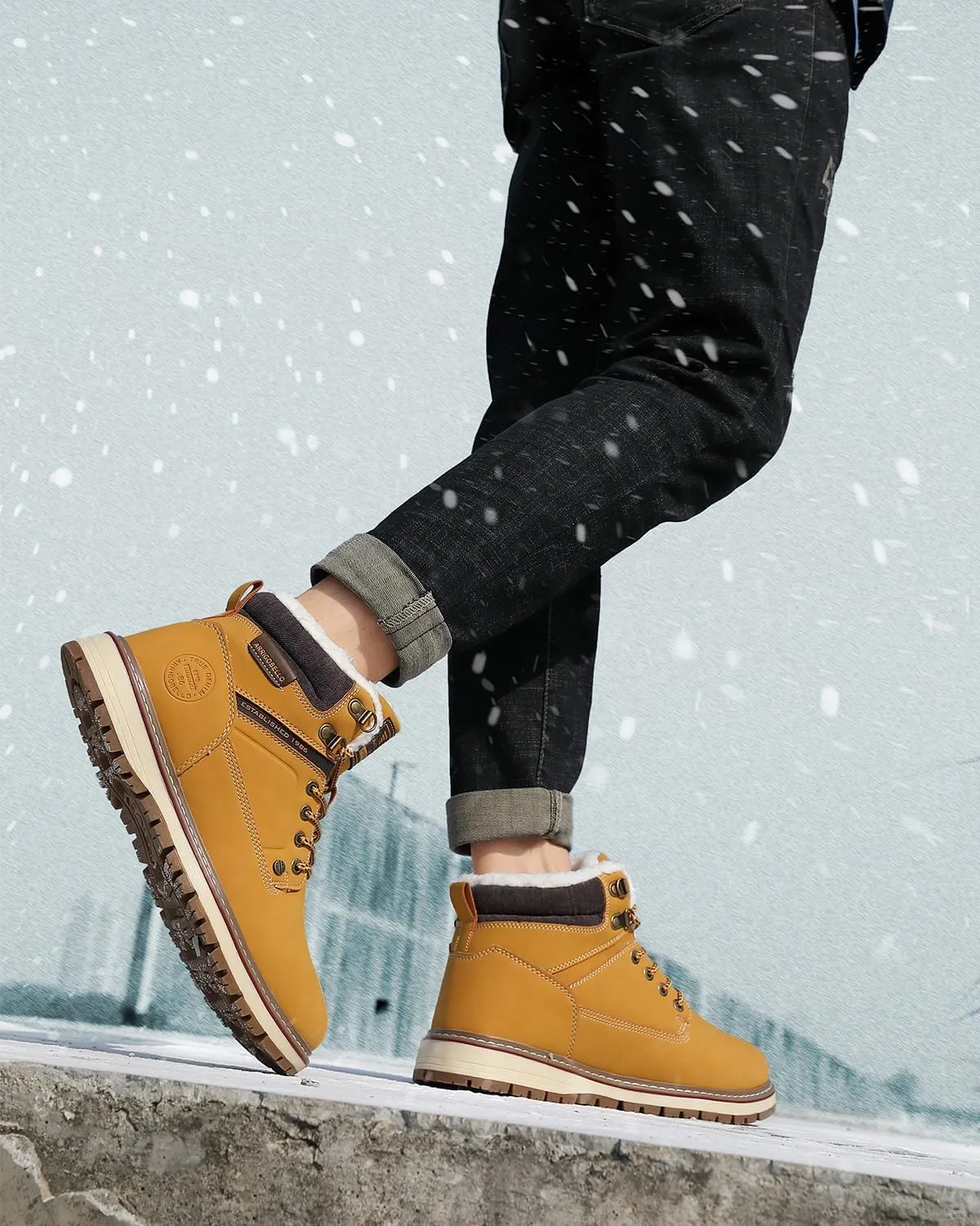 ARRIGO BELLO Mens Winter Boots Snow Casual Booties Warm Fur Mesh Lined Ankle Outdoor Lightweight Non-Slip Trekking Walking Leather Shoes