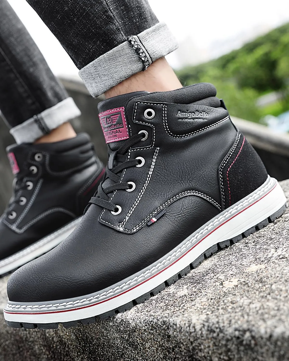 ARRIGO BELLO Mens Winter Boots Snow Casual Booties Warm Fur Mesh Lined Ankle Outdoor Lightweight Non-Slip Trekking Walking Leather Shoes