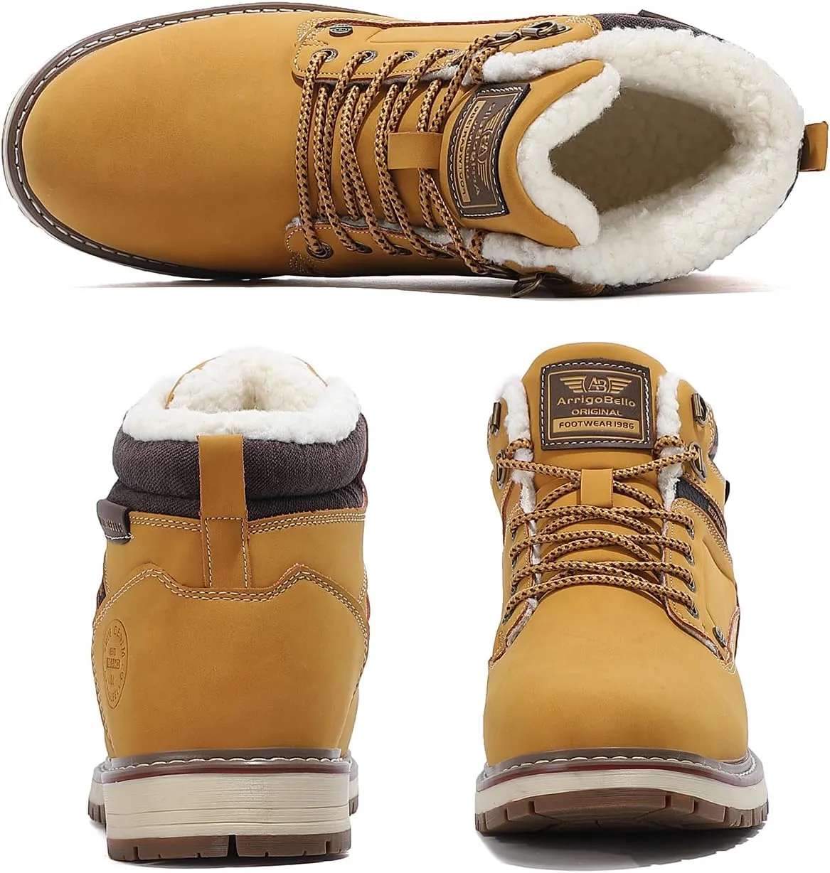ARRIGO BELLO Mens Winter Boots Snow Casual Booties Warm Fur Mesh Lined Ankle Outdoor Lightweight Non-Slip Trekking Walking Leather Shoes