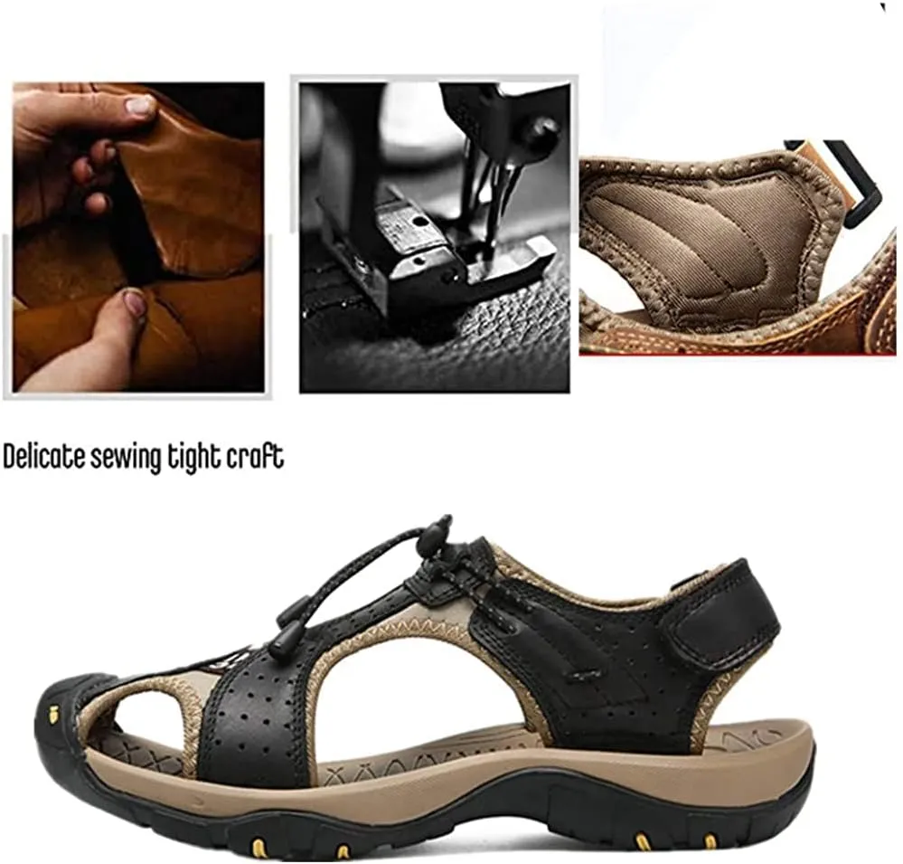 Asifn Men's Outdoor Hiking Leather Sandals Water Shoes Slides Closed Toe Sport Walking Fishermen Climbing Summer Athletic