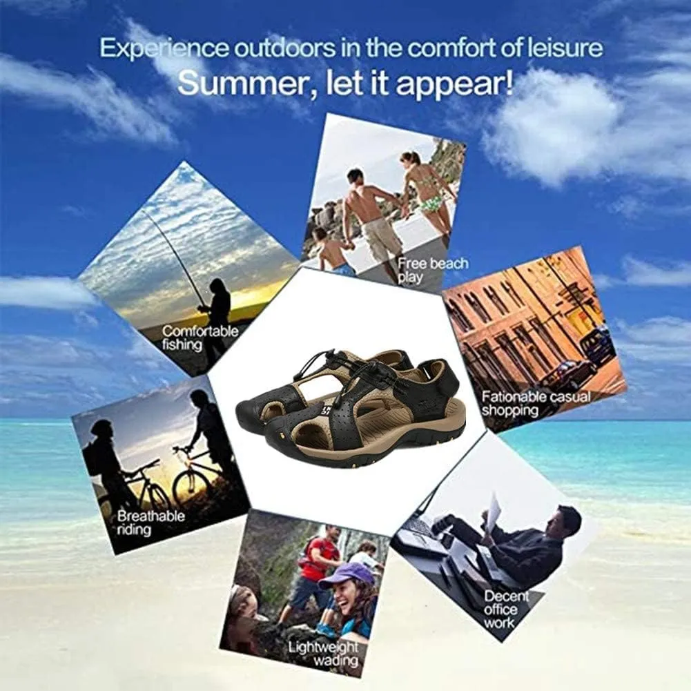Asifn Men's Outdoor Hiking Leather Sandals Water Shoes Slides Closed Toe Sport Walking Fishermen Climbing Summer Athletic