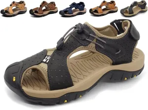 Asifn Men's Outdoor Hiking Leather Sandals Water Shoes Slides Closed Toe Sport Walking Fishermen Climbing Summer Athletic